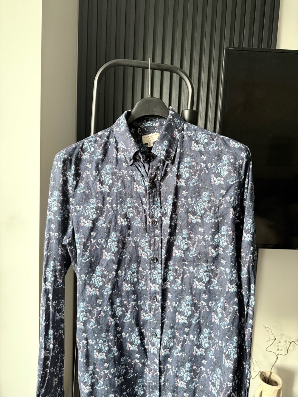 Club Monaco Navy Floral Button-Down Shirt